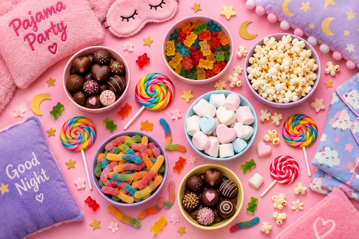 Bonbons pour soirée pyjama : idées de mix, jeux et quantités